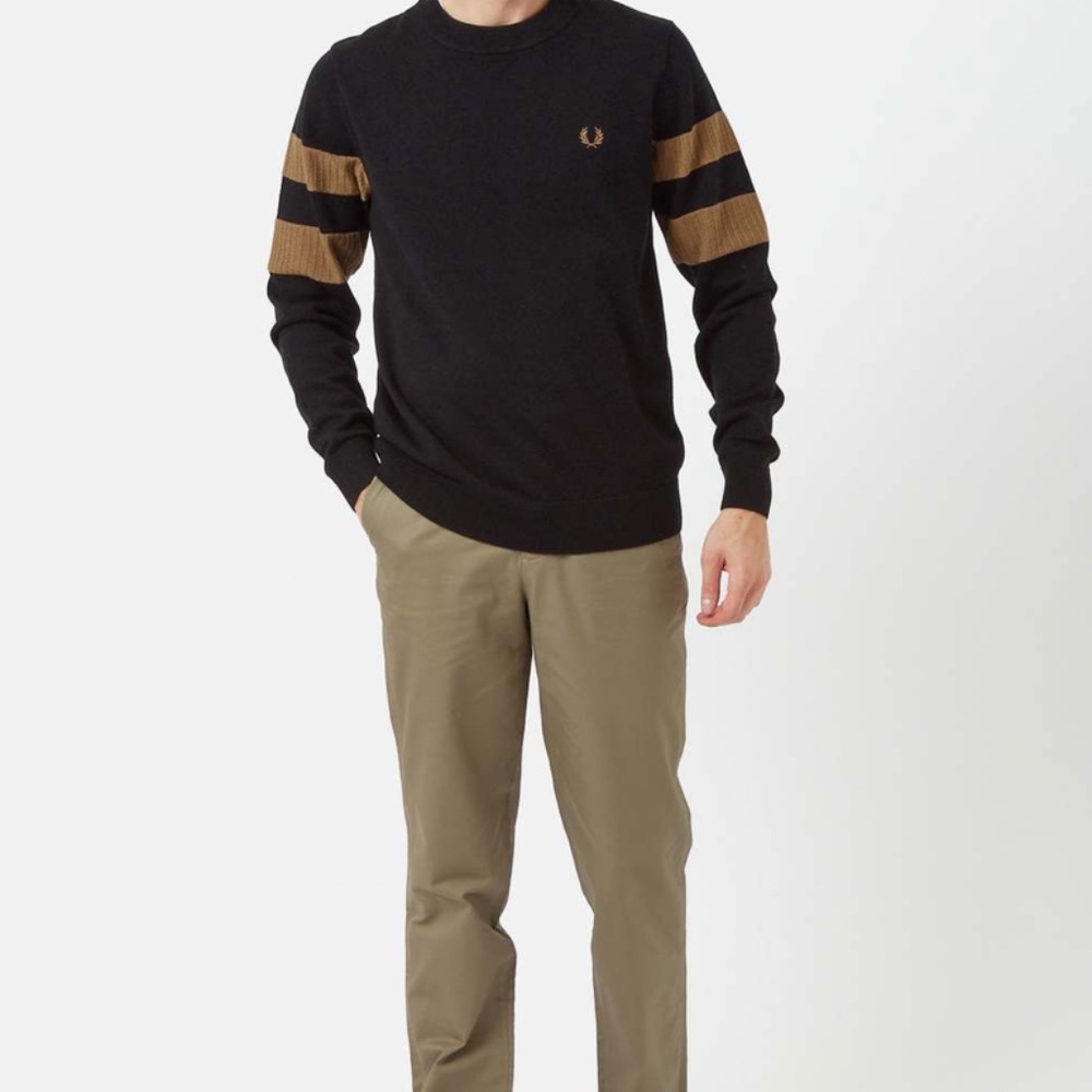 Fred Perry K4533 Black/Tan Sweater - Size Sml - MSRP $175 - BNWT - SAVE $125.00